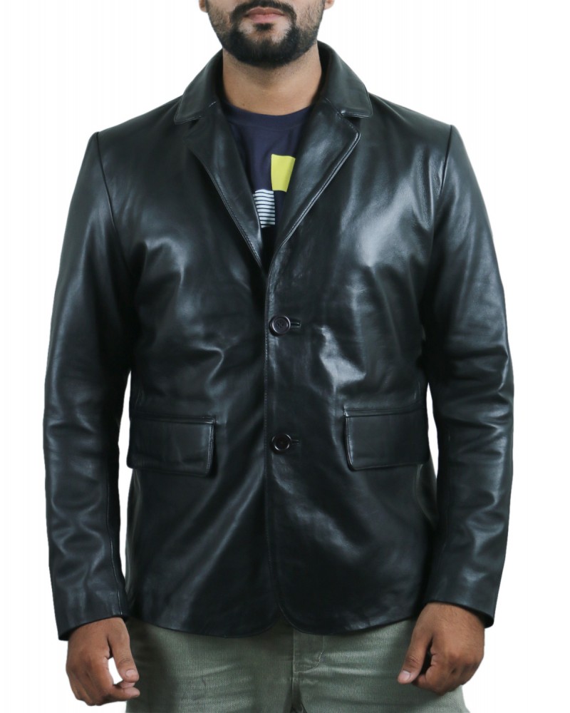 Laverapelle Men's 2 Button Stylish Blazer Cow Leather Coat (Officer Jacket) - 1501793