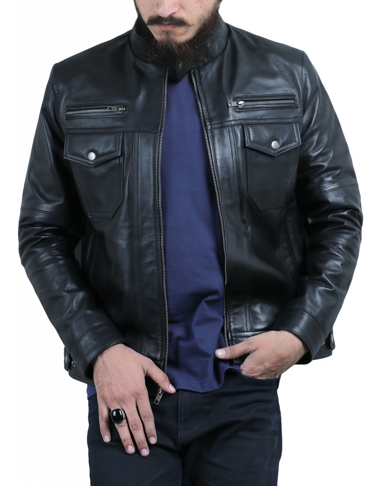 Laverapelle Men's Sheep Leather Bomber Biker Jacket 6 Front Pockets (Officer Jacket) - 1501795