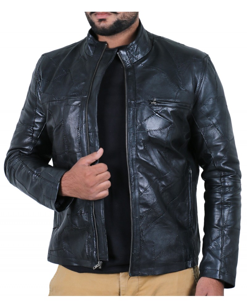 Laverapelle Men's Genuine Lambskin Leather Jacket (Patchwork) - 1901135