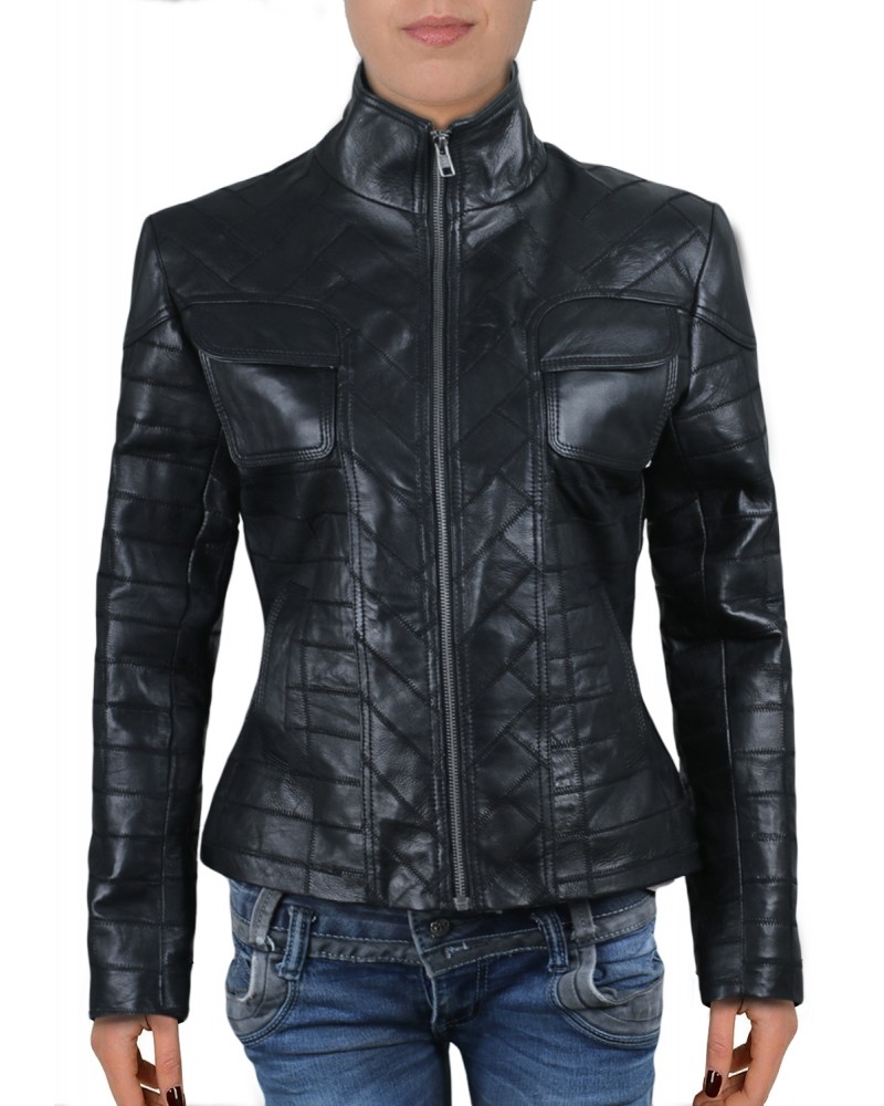 Laverapelle Women's Genuine Lambskin Leather Jacket (Patchwork) - 2021728