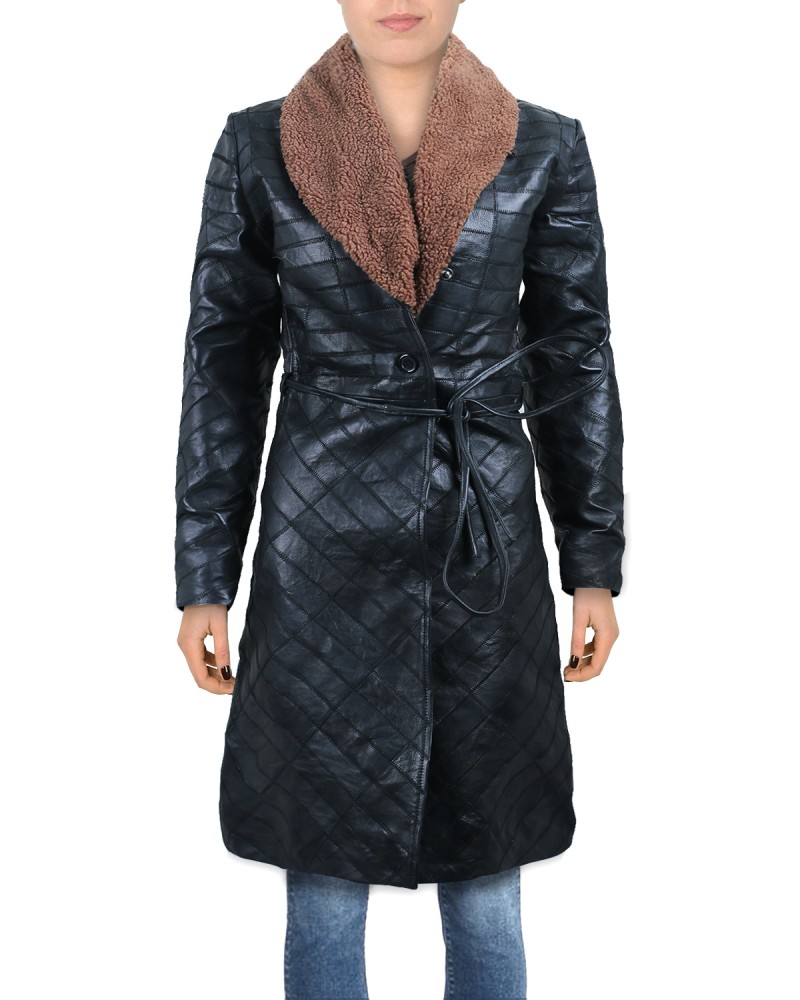 Laverapelle Women's Genuine Lambskin Leather Coat (Patchwork) - 2022035