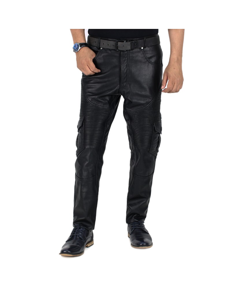 Laverapelle Men's Genuine Lambskin Leather Pants (Black, Biker Pants) - 2304001