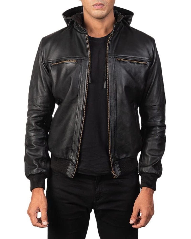 Laverapelle Men's Genuine Lambskin Leather Jacket (Black, Hooded Jacket) - 2401001