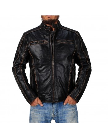Laverapelle Men's Genuine Cow Ruboff Leather Jacket (Black, Biker Jacket) - 2401010