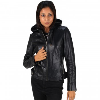 Laverapelle Women's Genuine Lambskin Hooded Zipper Leather Jacket
