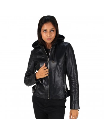 Laverapelle Women's Genuine Lambskin Hooded Zipper Leather Jacket Laverapelle Women's Genuine Lambskin Hooded Zipper Leather Jacket