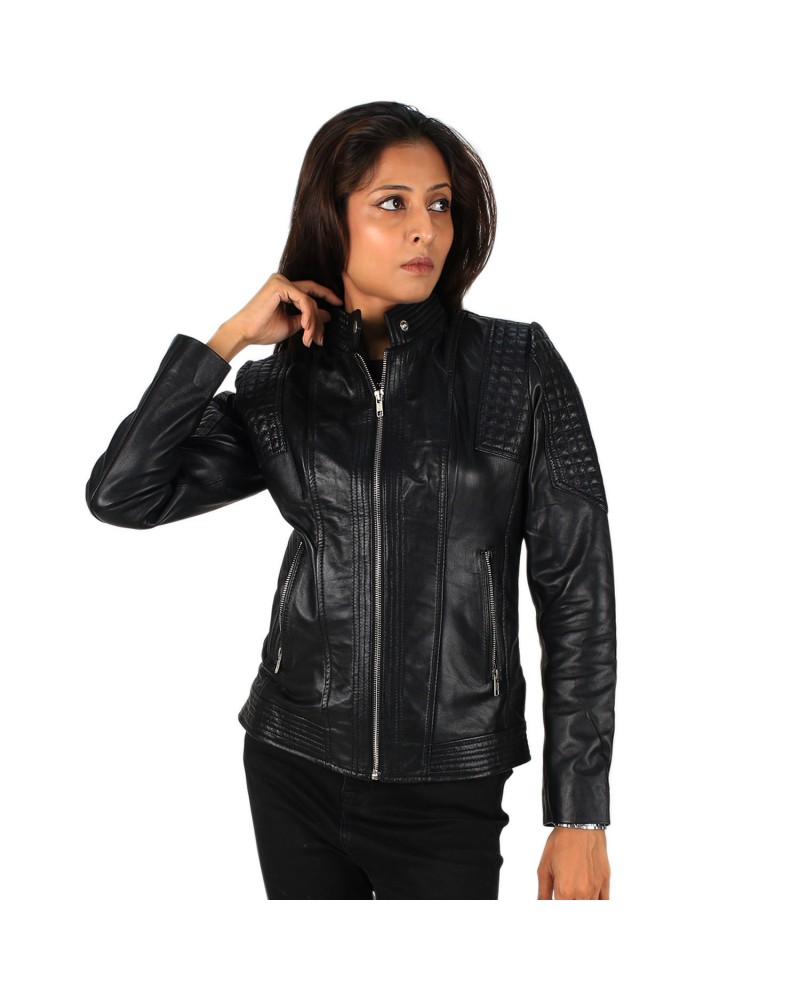 Laverapelle Women's Genuine Lambskin Round Collar Leather Racer Jacket Laverapelle Women's Genuine Lambskin Round Collar Leather Racer Jacket