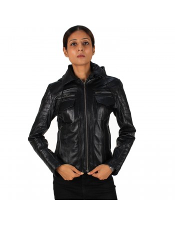 Laverapelle Women's Genuine Lambskin Racer Leather Jacket with Removable Hood Laverapelle Women's Genuine Lambskin Racer Leather Jacket with Removable Hood