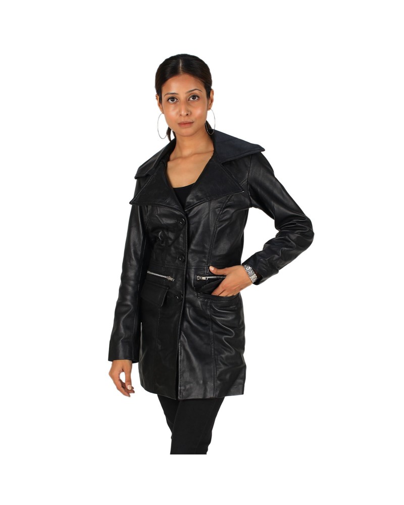 Laverapelle Women's Genuine Lambskin Refined Bottoned Leather Coat Laverapelle Women's Genuine Lambskin Refined Bottoned Leather Coat