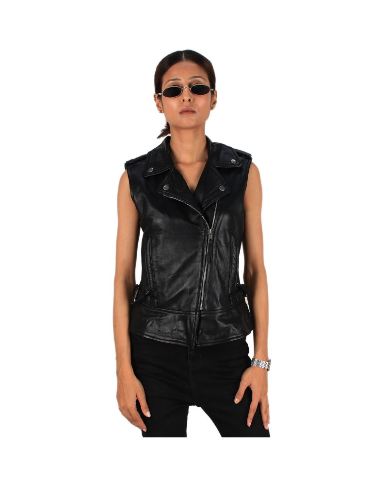 Laverapelle Women's Genuine Lambskin Biker Style Leather Vest
