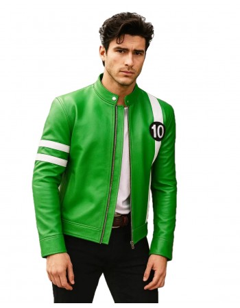 Superhero Ryan Kelley Alien Swarm Tennyson Ben 10 Green Cosplay Leather Jacket Superhero Ryan Kelley Alien Swarm Tennyson Ben 10 Green Cosplay Leather Jacket