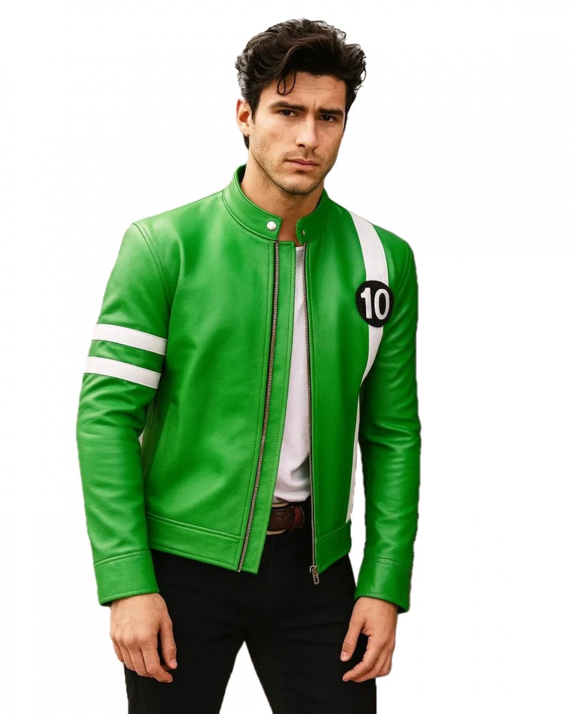 Superhero Ryan Kelley Alien Swarm Tennyson Ben 10 Green Cosplay Leather Jacket