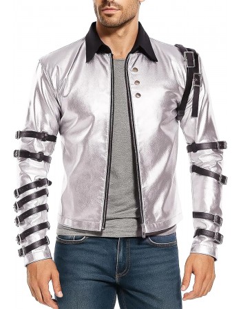 Michael Jackson Bad Tour Silver Buckle Sleeve Jacket | Iconic Stage Punk Style Michael Jackson Bad Tour Silver Buckle Sleeve Jacket | Iconic Stage Punk Style