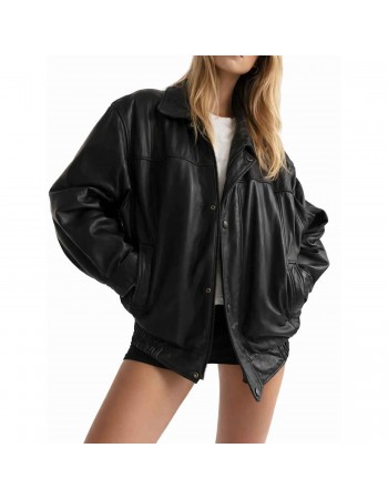 Laverapelle Women's Genuine Lambskin Oversized Bomber Leather Jacket (Black, Bomber Jacket) - 2621004 Laverapelle Women's Genuine Lambskin Oversized Bomber Leather Jacket (Black, Bomber Jacket) - 2621004