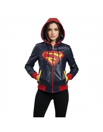Laverapelle Super Girl Red Blue Faux Leather Bomber style hooded Jacket - 1521636 Laverapelle Super Girl Red Blue Faux Leather Bomber style hooded Jacket - 1521636