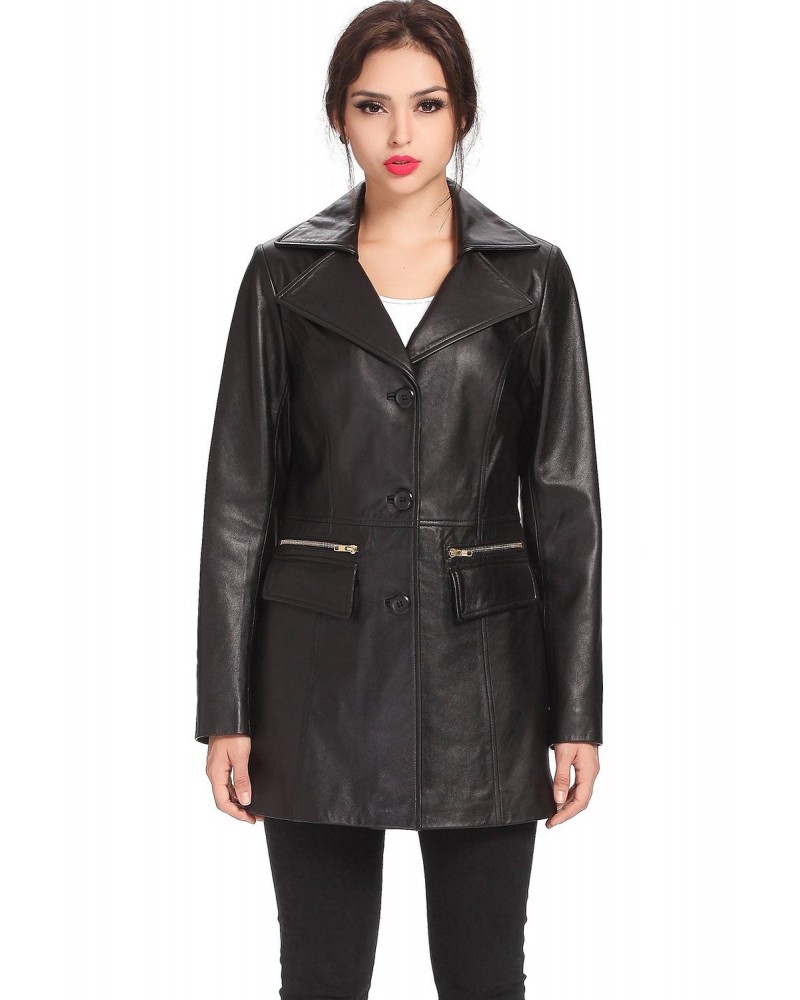 Laverapelle Women's Genuine Lambskin Leather Coat (Officer Coat) - 1522703