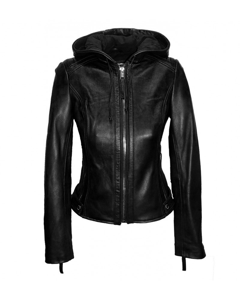Laverapelle Women's Genuine Lambskin Leather Jacket (Hooded) - 1521750 Laverapelle Women's Genuine Lambskin Leather Jacket (Hooded) - 1521750